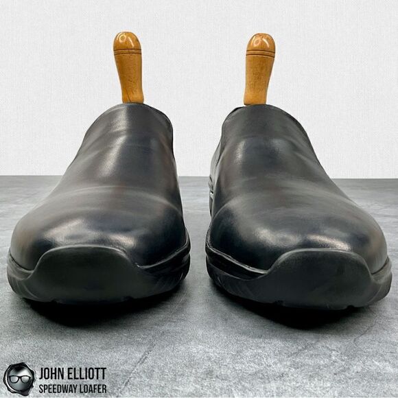 JOHN ELLIOTT SPEEDWAY LEATHER LOAFERS IN BLACK BUFFED CALFSKIN MEN’S LUXURY SHOE - Picture 11 of 16